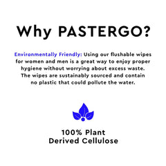 PASTERGO(360 Total) Flushable Wet Wipes for Adults - Unscented;  Plant-Based;  Plastic-Free;  100% Cellulose;  Fragrance Free - 6 Pack 360 Total Wipes - Made in EUROPE