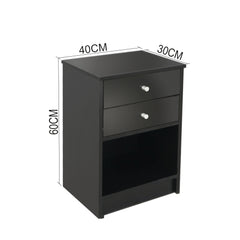 40 x 30 x 60cm Round Handle Night Stand with Two Drawer Black