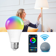 Smart Light Bulbs, Full Color Changing Dimmable Smart WiFi Bulbs Compatible with Alexa and Google Home, A19, 60 W 800 Lumens,2.4Ghz only, No Hub Required, 2-Pack , Multicolor