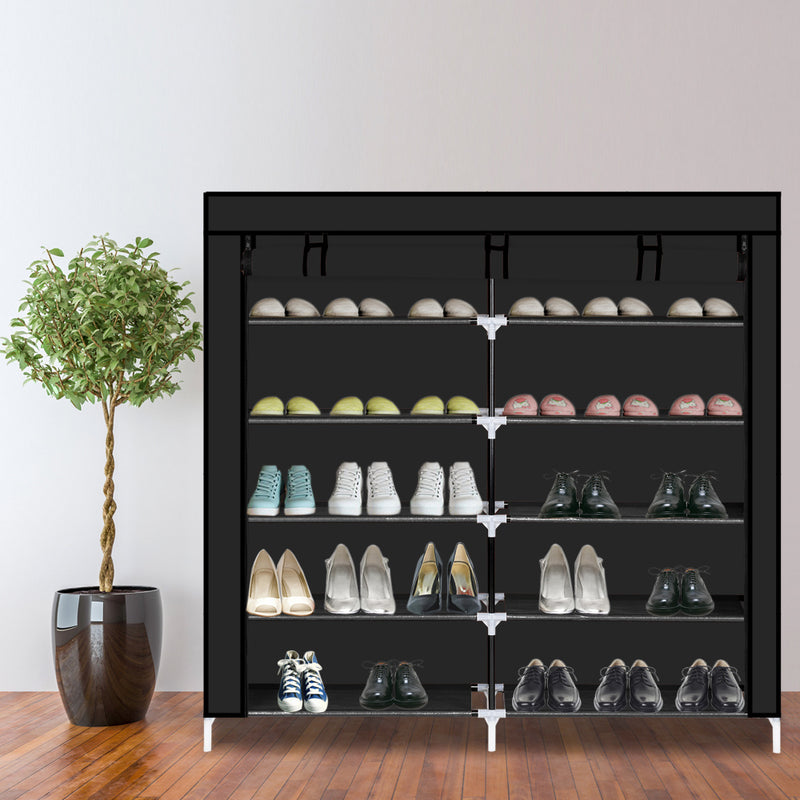 7 Tiers Portable Shoe Rack Closet Fabric Cover Shoe Storage Organizer Cabinet Black