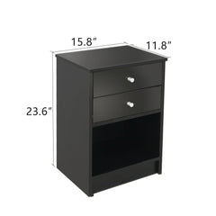 40 x 30 x 60cm Round Handle Night Stand with Two Drawer Black