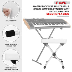 5 Core Keyboard Bench Height Adjustable Piano Chair Thick Padded Music Stool Heavy Duty Seat for Pianist Drum Guitar Player