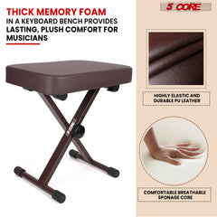 5 Core Keyboard Bench Height Adjustable Piano Chair Thick Padded Music Stool Heavy Duty Seat for Pianist Drum Guitar Player