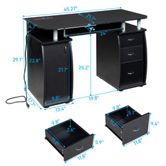 FCH 115* 55*74cm Black PB Wood 15mm Portable 1pc Door with 3pcs Drawers Computer Desk