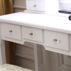 With Light Bulb Single Mirror 5 Drawer Dressing Table White