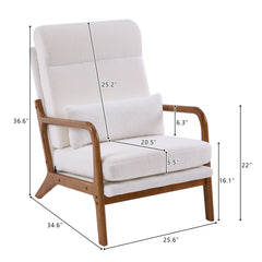 High Back Solid Wood Armrest Backrest Iron Frame Teddy Velvet Indoor Leisure Chair Off-White