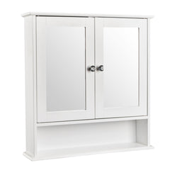 Double Door Mirror Indoor Bathroom Wall Mounted Cabinet Shelf White