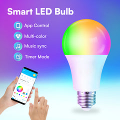 Smart Light Bulbs, Full Color Changing Dimmable Smart WiFi Bulbs Compatible with Alexa and Google Home, A19, 60 W 800 Lumens,2.4Ghz only, No Hub Required, 2-Pack , Multicolor