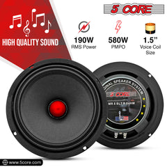 5 Core 8 Inch Guitar Speaker 1 Piece Raw Speakers for Amplifier Cabinet 190W RMS 580W PMPO 8 Ohm Replacement Guitar Amp Speaker -MR 8 BLT R 8oHM GTR