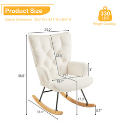 Rocking Chair Nursery, Upholstered Glider Rocker with High Backrest, Stylish Modern Rocking Accent Chair Glider Recliner for Living Room Nursery Bedroom, Ivory