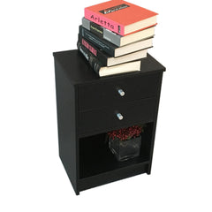 40 x 30 x 60cm Round Handle Night Stand with Two Drawer Black