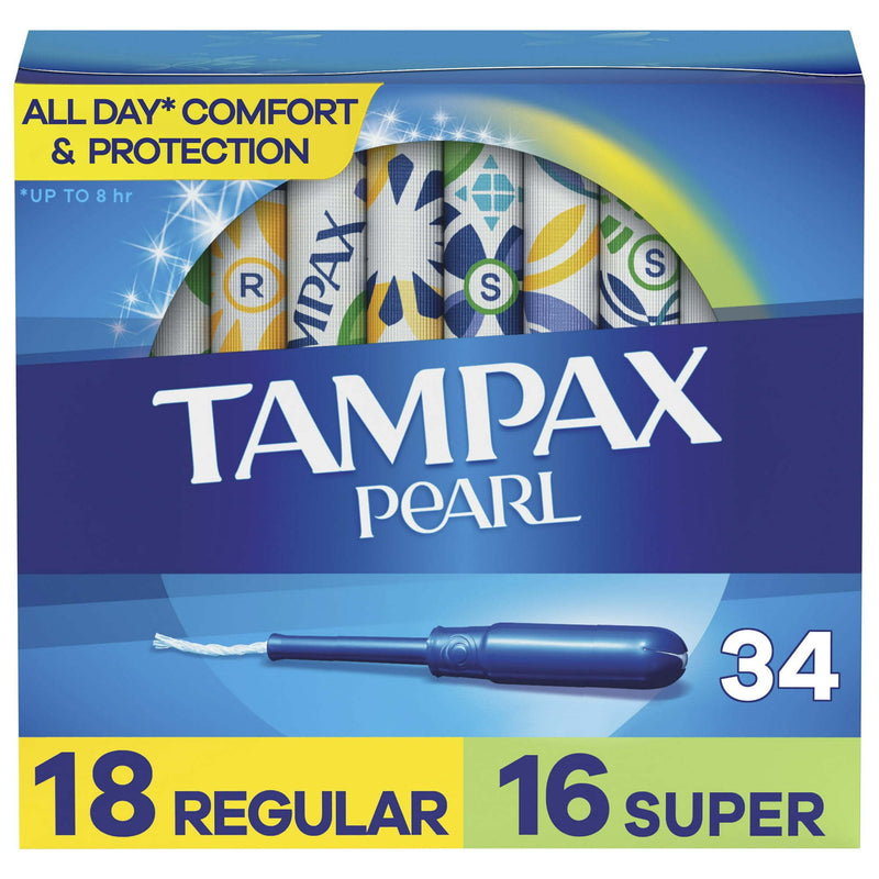 Tampax Pearl Tampons Duo Multipack with LeakGuard Braid, Regular/Super Absorbency, 34 Ct