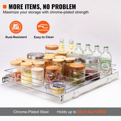 14"W x 21"D Pull Out Cabinet Organizer, Heavy Duty Slide Out Pantry Shelves, Chrome-Plated Steel Roll Out Drawers, Sliding Drawer Storage for Home, Inside Kitchen Cabinet, Bathroom, Under Sink