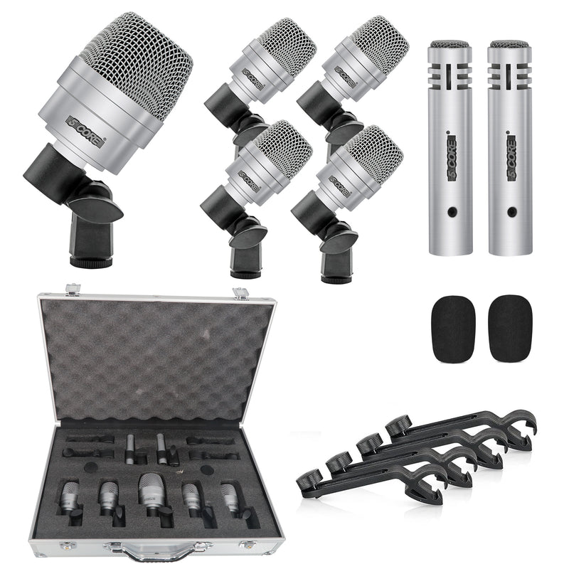 5 Core Drum Mic Kit 7 Piece Drumset XLR Wired Dynamic Microphone Kick Bass, Tom/Snare & Cymbals Instrument Set for Studio and On Stage Live Use - DM 7ACC