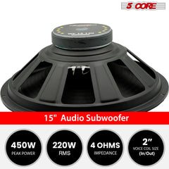 5 Core Subwoofer Speaker 15 Inch Car Sub Woofer 450W Max High Power Pro Audio 4 Ohm 40 Oz Y30 Magnet Big Replacement Bass Subs Para Carro - WF 15 140 4OHM