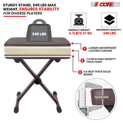 5 Core Keyboard Bench Height Adjustable Piano Chair Thick Padded Music Stool Heavy Duty Seat for Pianist Drum Guitar Player