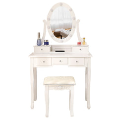 With Light Bulb Single Mirror 5 Drawer Dressing Table White