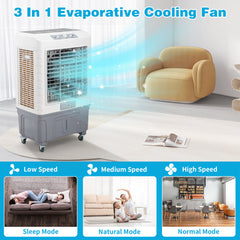 3 in 1 Portable Evaporative Cooler,Indoor,Outdoor,4118CFM Personal Air Cooler,Mechanical control ,13.2 Gal Large Water Tank & Scroll Casters, 4 Ice Packs,White and gray