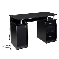 FCH 115* 55*74cm Black PB Wood 15mm Portable 1pc Door with 3pcs Drawers Computer Desk