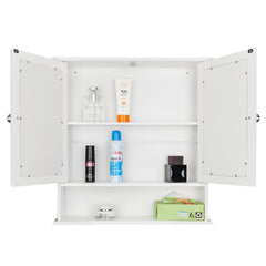 Double Door Mirror Indoor Bathroom Wall Mounted Cabinet Shelf White