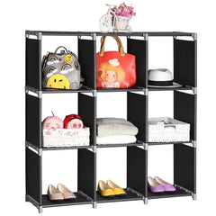 Multifunctional Assembled 3 Tiers 9 Compartments Storage Shelf Black