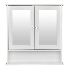 Double Door Mirror Indoor Bathroom Wall Mounted Cabinet Shelf White