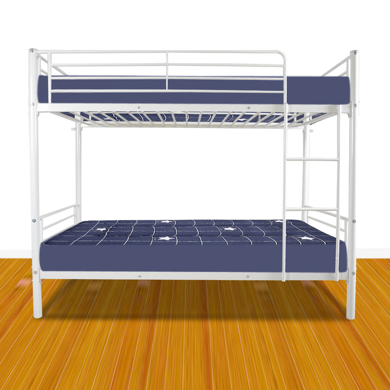 Iron Bed Bunk Bed with Ladder for Kids Twin Size White