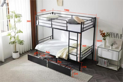 Twin Over Twin Convertible Bunk Bed with 2 Storage Drawers, Metal Bunk Bed Can be Divided Into Two Daybeds, Black