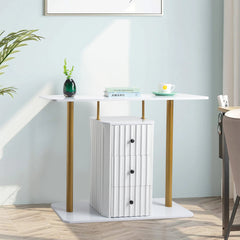 Modern Console Table with 3 Drawers, Faux Marble Veneer Entryway Table, Metal Frame Narrow Sofa Accent Table, Sofa Side Table for Living Room Bedroom, White & Golden