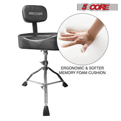 5 CORE Drum Throne with Backrest Black Thick Padded Saddle Drum Seat Comfortable Motorcycle Style Drum Chair Stool Height Adjustable Double Braced Tripod Legs for Drummers - DS CH BLK Rest