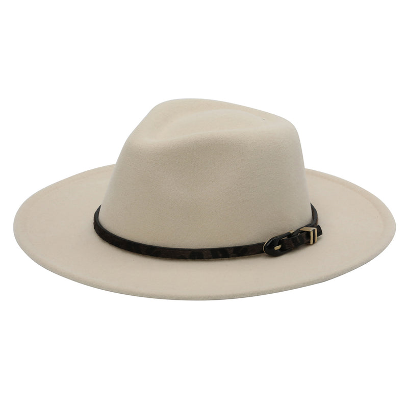 May Ultra Felt Faux Leather Buckle Wide Brim Hat