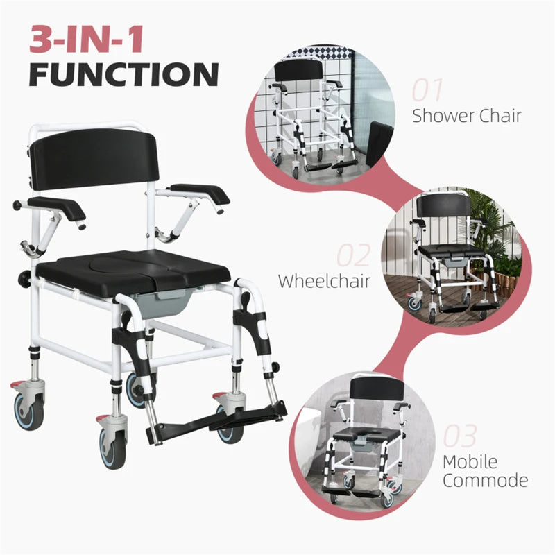 Bathroom Wheelchair,Commode Wheelchair, Rolling Shower Wheelchair with 4 Castor Wheels